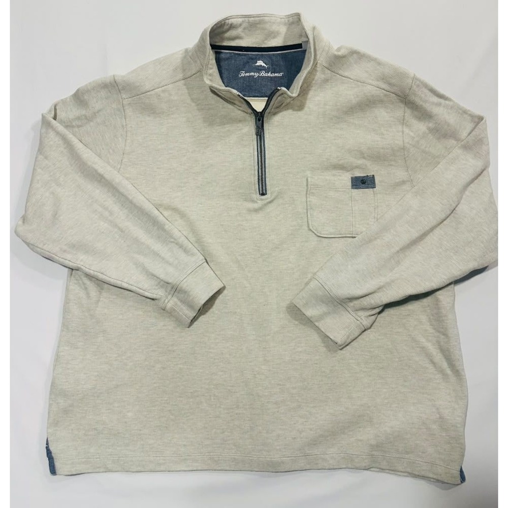 ommy Bahama 1/4-Zip Pullover — Heather Oatmeal, Chest Pocket